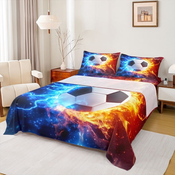 Erosebridal Ball Games Bed Sheets For Soccer Gamer,Football Sport Gaming Kids King Sheets For Boys 4 Pieces