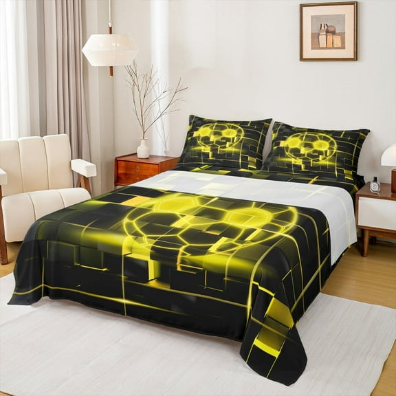 Erosebridal Ball Games Bed Sheets Set Twin Size,Football Sport Bed Sheets Set Twin Size,Yellow Neon Light Ombre Geometry Bed Sheets Twin,Super Cozy Room Decoration,3pcs