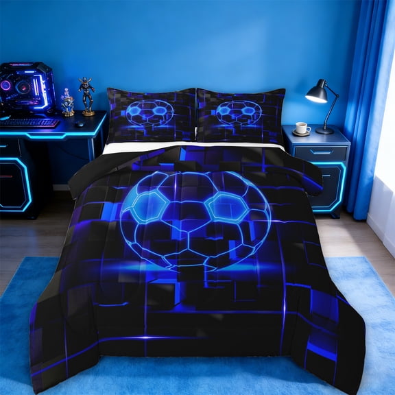 Erosebridal Ball Games Bedding Twin Comforter Set,Football Sport Bedding Twin Comforter Set,Blue Neon Light Ombre Geometry Bedding Sets Twin,Super Cozy Room Decoration Reversibleļ¼2 Pieces
