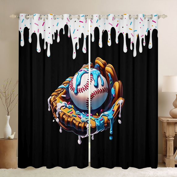 Erosebridal Ball Games Blackout Curtains Set of 2 (52x84 Each),Baseball Sport Lover Window Curtains For Boys Kids