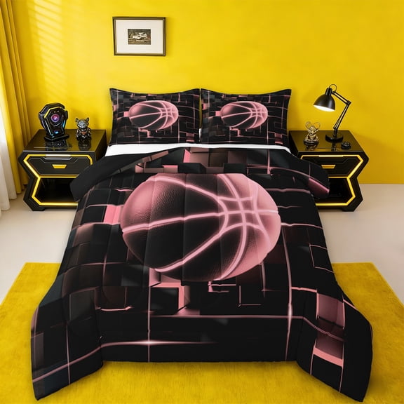 Erosebridal Ball Games Comforter Sets Twin Size,Basketball Sport Comforter Sets Twin Size,Neon Light Ombre Geometry Bedding Twin Comforter Set For Girls,Super Cozy Room Decoration Reversibleļ¼2-Piece