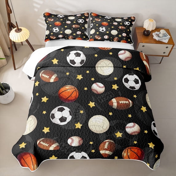 Erosebridal Ball Games Kids Quilt King,Football Sport American Rugby Print Baseball Lovers King Coverlet Set,3pcs