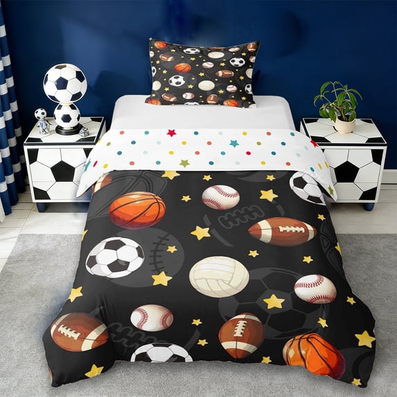 Erosebridal Ball Games Kids Twin Bedding,Football Sport American Rugby Print Baseball Lovers Duvet Cover Set,Reversible 2 Pieces,No Comforter