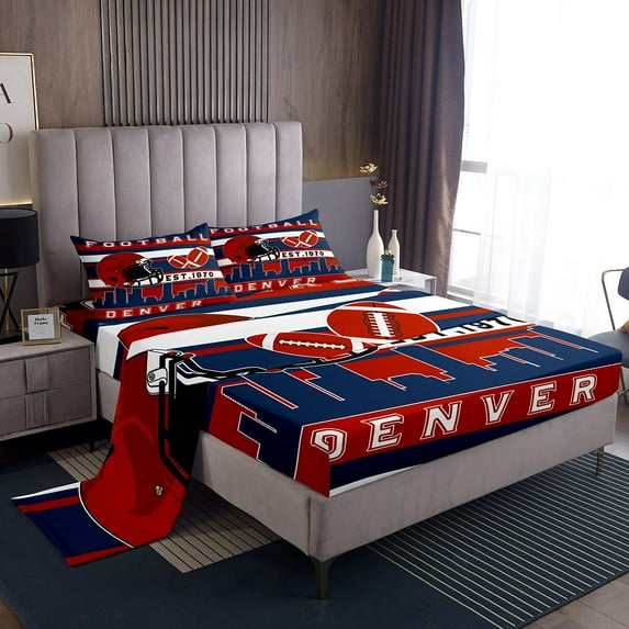 Erosebridal Ball Gaming Rugby Bed Sheets King,Football City Denver Bedding King Size,Gamer Room Decorative,Super Cozy,4pcs