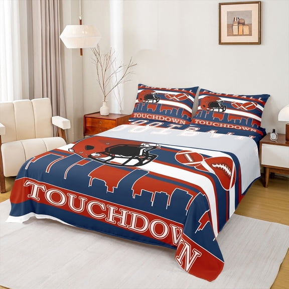 Erosebridal Ball Gaming Rugby Sheet Set Twin,Football City Denver Bedding Sets Twin Size,Gamer Room Decorative,Breathable,3pcs