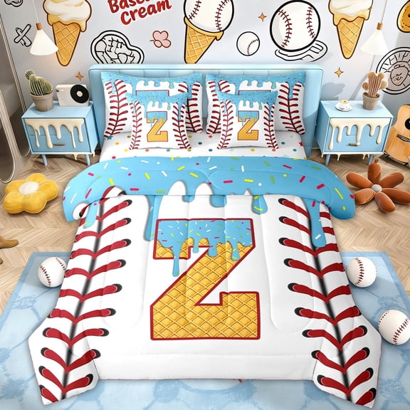 Erosebridal Ball Monogrammed Z Kids Twin Bedding Sets, Blue Ice Cream Drip Bedding Comforter Set, 7-Piece