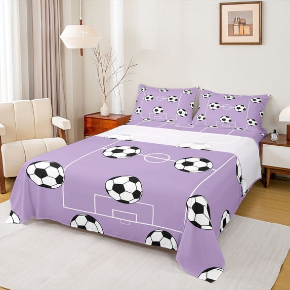 Erosebridal Ball Sport Games Queen Sheet Sets,Cartoon Football Soccer Pattern Bed Set For Kids Boys 4pcs