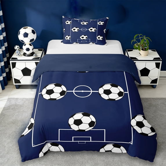 Erosebridal Ball Sport Games Twin Bedding,Football Soccer Court Duvet Cover Set For Kids Boys,Reversible Navy 2-Piece,No Comforter