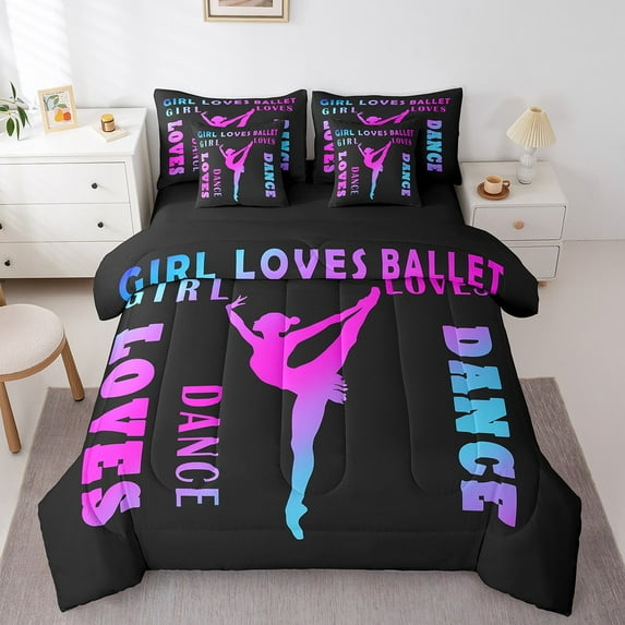 Erosebridal Ballet Princess Bedding Sets Queen Size, Dance Lover Comforter Sets with Sheets, Modern Sport Reversible Bed Set, Super Cozy Bedroom Decorative, 7pcs