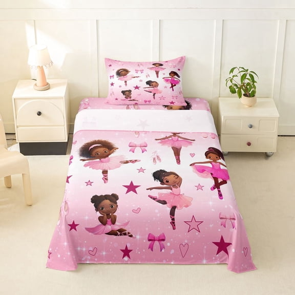 Erosebridal Ballet Princess Twin Sheet Sets for Kids, Kawaii Bow Girl Bedding, 3pcs
