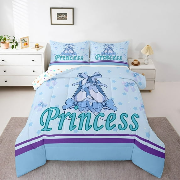 Erosebridal Ballet Shoes Bedding Sets King with Comforter,Bowknot Star Comforter Sets King Size,Stripes Bedroom Decor,Reversible,Breathable,3-Piece