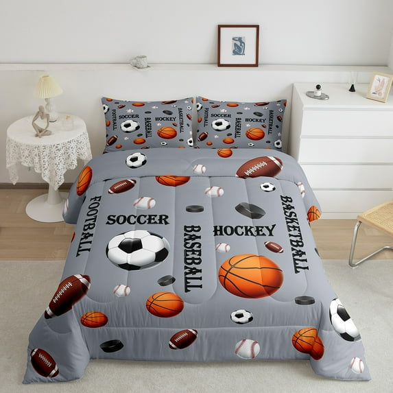 Erosebridal Balls Sports Lover Bedding Comforter Set, Grey Down Comforter, Basketball Print Decor, Reversible 2pcs