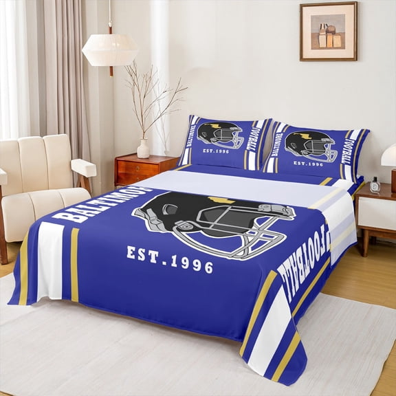 Erosebridal Baltimore Silhouette Bed Sheets Twin,Football City Bedding Sets Twin Size,Blue Black Sheet Set Twin,Super Cozy Room Decor,3pcs