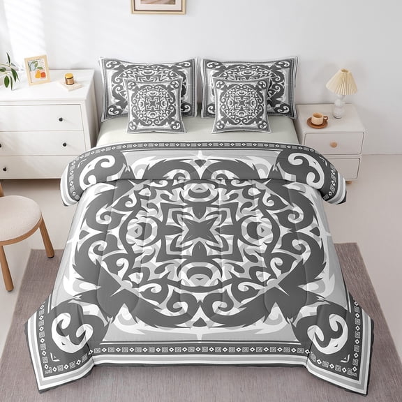 Erosebridal Baroque Damask Bedding Sets Twin Size,Traditional Flower Comforter Sets with Sheets,Bohemian Theme Bed in a Bag Twin size,Microfiber Exotic Room Decoration,Reversible,7pcs