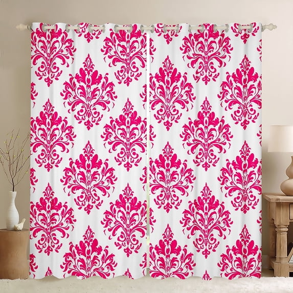 Erosebridal Baroque Gothic Print Curtains Pack of 2(38x45),Blue Boho Floral Black Out Curtains,White Pink Jacquard Curtains for Living Room,Super Cozy Room Decorative