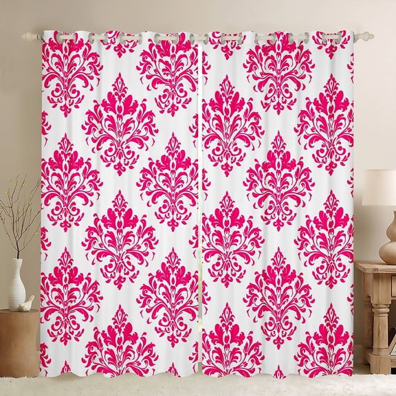 Erosebridal Baroque Gothic Print Curtains Pack of 2(38x45),Blue Boho Floral Black Out Curtains,White Pink Jacquard Curtains for Living Room,Super Cozy Room Decorative