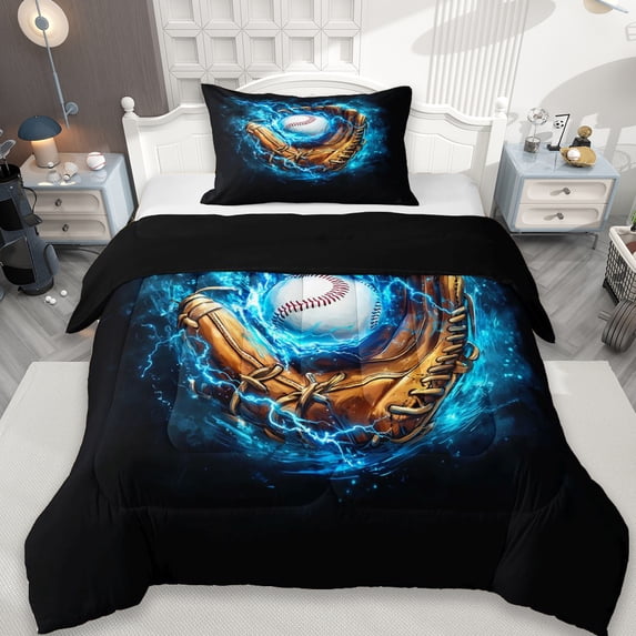 Erosebridal Baseball Ball Game Twin Comforter Sets For Sport Gamer,Blue Lightning Bedding Set, Reversible 2pcs