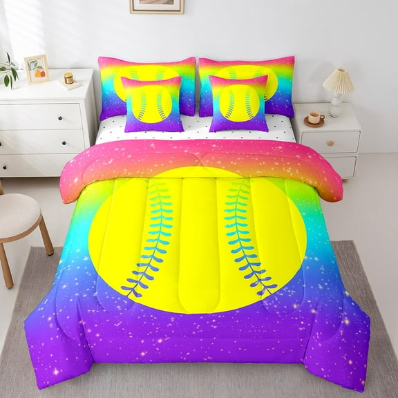 Erosebridal Baseball Bed in a Bag Full size,Sport Game Bed Set,Ball Gamer Decor,Lightweight,7 Pieces