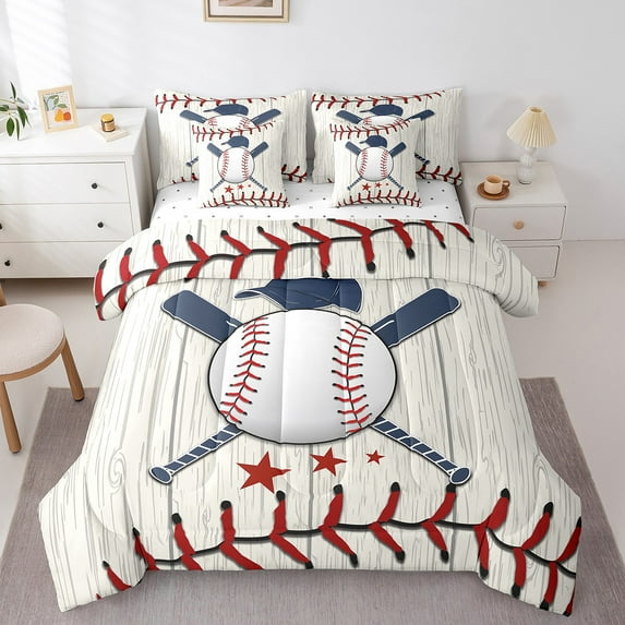 Erosebridal Baseball Bed in a Bag King size,Sport Theme Bedding King Size,Ball Gaming Decor,Ultra Soft,7pcs