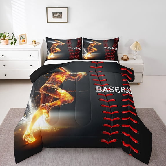 Erosebridal Baseball Bedding Set, Golden Athlete Comforter Set Full Size, Sports Games Down Comforter Bedroom, Glitter Outer Space Duvet Insert for Living Room