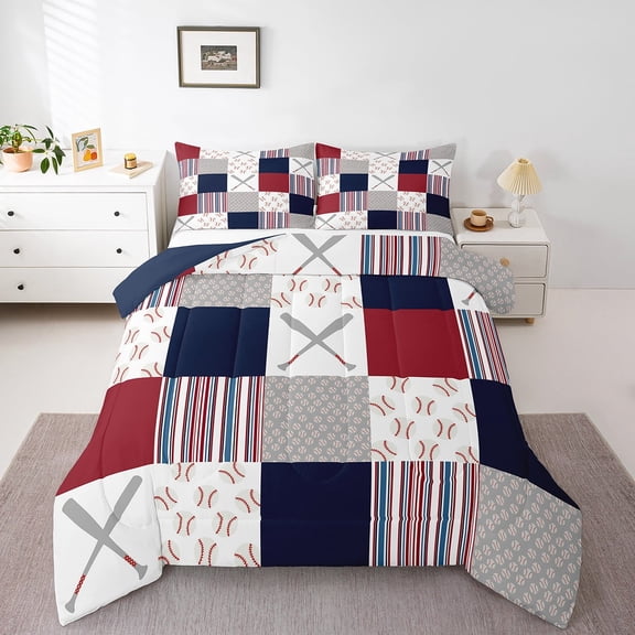 Erosebridal Baseball Bedding Sets Full with Comforter,Sport Theme Duvet Insert,Gaming Room Decor,Reversible,Super Cozy,3 Pieces