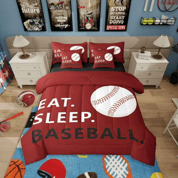 Erosebridal Baseball Bedding Sets Twin Size,Ball Gaming Comforter Sets With Sheets,Sport Theme Decor,Reversible,Breathable,7Pcs