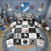 Erosebridal Baseball Comforter Set Twin 7 Pcs Baseball Gaming Softball Ball Games Black White Plaid Bedding Set Sports Theme Bed in a Bag with Comforter,Sheets
