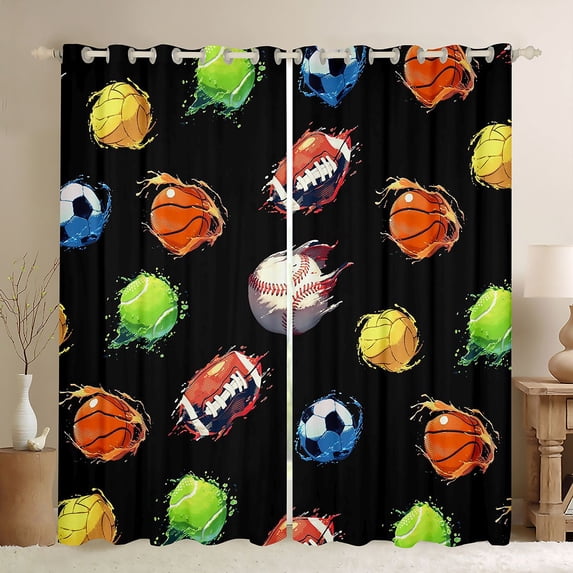 Erosebridal Baseball Football Soccer Black Out Curtains for Kids Boys Girls,Teens Sport Basketball Tennis Volleyball Curtains Pack of 2 (42x63 Each),Breathable Home Decor