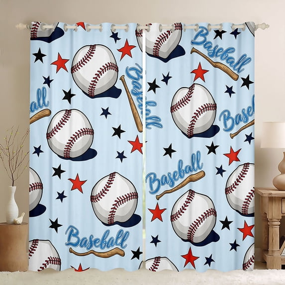 Erosebridal Baseball Gamer Black Out Curtains for Kids Teens,Boys Sport Theme Stars Print Curtains Pack of 2 (42x63 Each),Breathable Home Decor