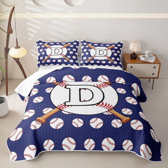 Erosebridal Baseball Gamer D Personalized Initial Bed Spread Queen for Boys Girls,Sport Theme Queen Coverlet Set for Teens