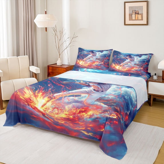 Erosebridal Baseball Gamer Gaming Queen Sheet Sets,Kids Sport Theme Bed Set For Boys Teens 4-Piece