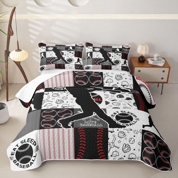 Erosebridal Baseball Gamer Quilt Full for Boys,Teens Sport Theme Plaid Full Bedspread Sets