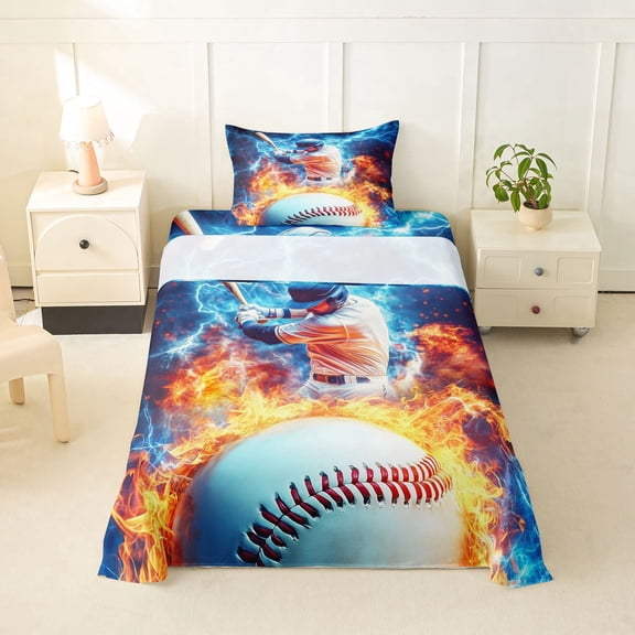Erosebridal Baseball Gamer Twin Sheet Sets,Ball Games Sport Theme Bedding For Boy Teens 3 Pieces