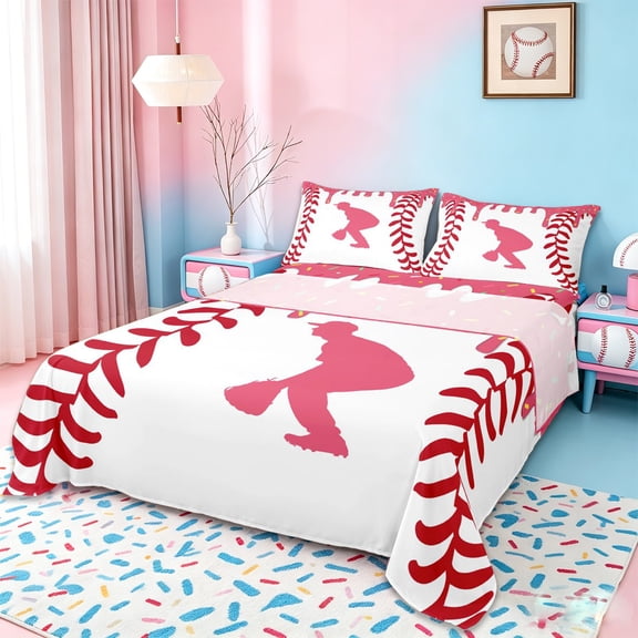Erosebridal Baseball Games Kids Bed Sheets,Pink Ice Cream Drip King Sheets For Girls 4 Pieces