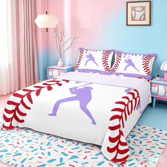 Erosebridal Baseball Games Sport Full Size Sheets,Ball Gamer Silhouette Bed Sheets For Kids Boys 4 Pieces