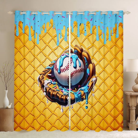Erosebridal Baseball Ice Cream Black Out Curtains,Ball Games Curtains Pack of 2 (42x63 Each) For Boys Kids