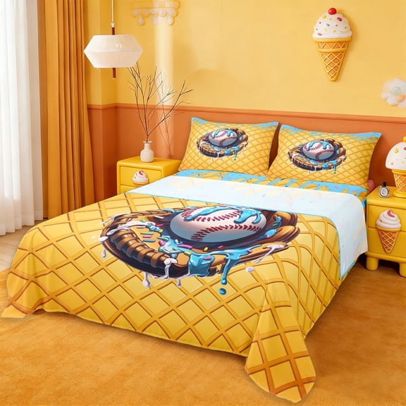 Erosebridal Baseball Ice Cream Full Size Sheets,Ball Games Bed Sheets For Boys Kids 4pcs