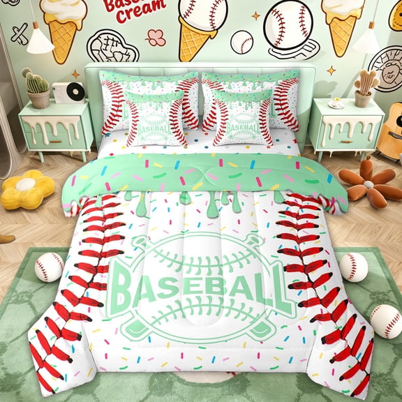 Erosebridal Baseball Ice Cream Twin Bedding Sets, Green Splash Graffiti Bedding Comforter Set, 7-Piece