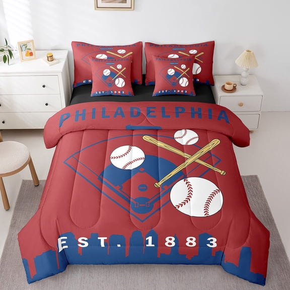 Erosebridal Baseball Print Bedding Twin Size, Ball Sports Player Bed Set, Eat Sleep Reversible Bed in a Bag Twin size, Ultra Soft Bedroom Decoration, 7pcs