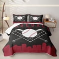 thumbnail image 1 of Erosebridal Baseball Print Boys Twin Quilt Set, Grey Brown Red Twin Coverlet Set, 2 Pieces, 1 of 7