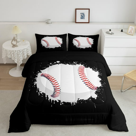 Erosebridal Baseball Print Comforter Sets, Watercolor Ball Comforters & Duvets, Sports Player Decor, 2pcs