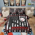 thumbnail image 1 of Erosebridal Baseball Queen Size Comforter 7 Pieces Teens Vintage Amercian Flag Bedding Set Sports Games Themed Sheet Set Patchwork Stripe Flat Sheet,Black Red, 1 of 5