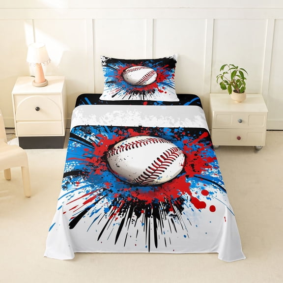 Erosebridal Baseball Sport Games Twin Sheet Sets,Watercolor Splatter Ink Bedding For Boys Teens 3 Pieces
