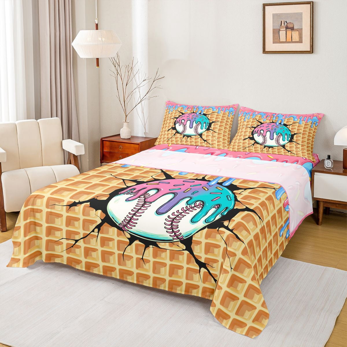 Erosebridal Baseball Sport Queen Sheet Sets for Kids Boys Girls, Ice ...