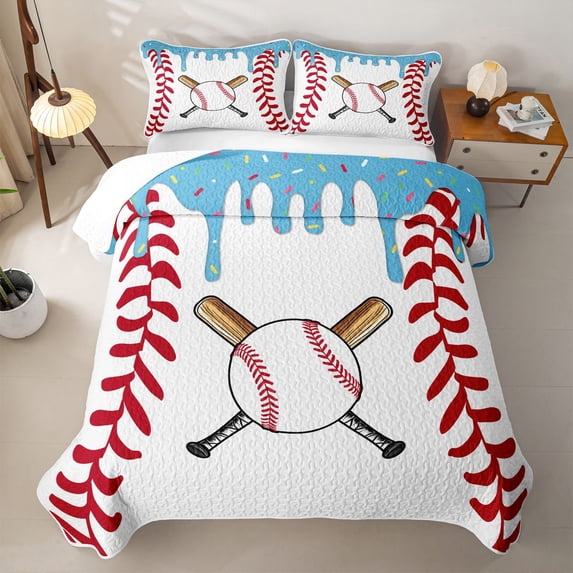 Erosebridal Baseball Sport Twin Quilt Set,Blue Ice Cream Drip Twin Coverlet Set For Boys Kids,2 Pieces