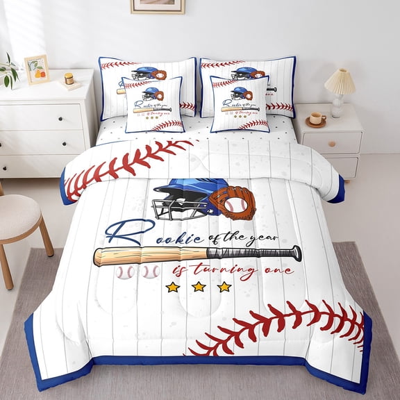 Erosebridal Baseball Sports Bed in a Bag Twin size, Ball Gaming Bed Set Teens, Reversible 7pcs