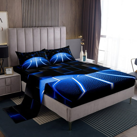 Erosebridal Basketball Bed Sheets Set King Size for Teens, Futuristic Rectangle Bed Sheets King, Sports Theme Decor