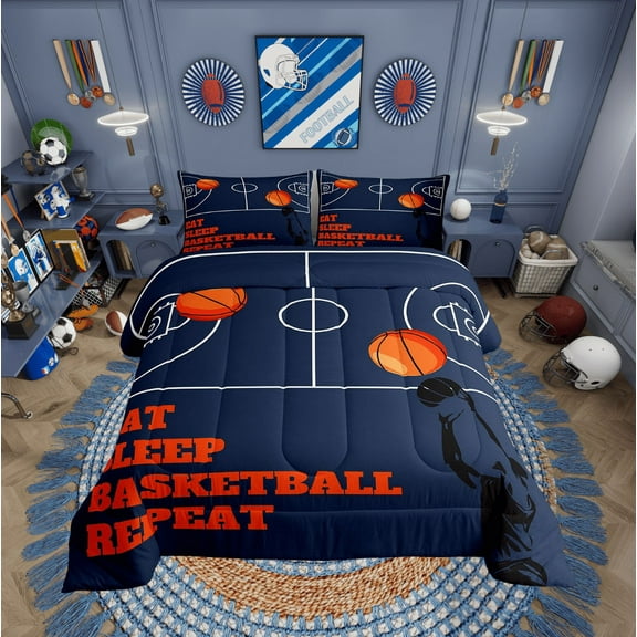 Erosebridal Basketball Bedding Full Comforter Set for Teens, Orange Down Comforter, Sports Theme Decor, Reversible 3-Piece