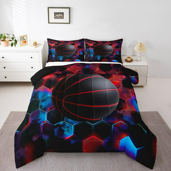 Erosebridal Basketball Bedding King Comforter Set,Geometric Hexagon Bedding Sets King with Comforter,Sport Bedroom Decor,Reversible,Lightweight,3 Pieces
