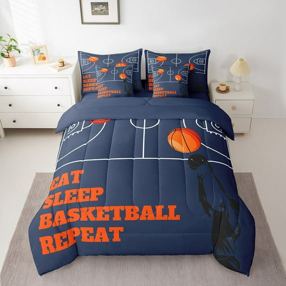 Erosebridal Basketball Bedding Twin Size for Teens, Orange Bed in a Bag Twin size, Sports Theme Decor, Reversible 7-Piece